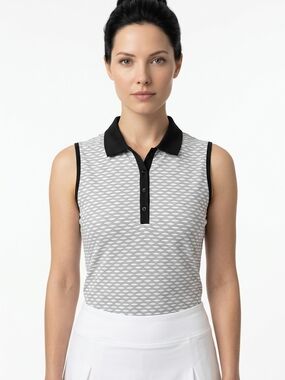 Sleeveless Golf Polo Tank in White with Black Trim